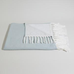 Fouta en coton bio bleu et imprimé 90x180