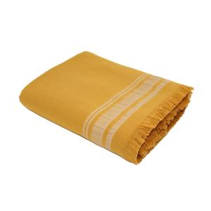 Fouta éponge coton jaune moutarde / grège 100x180