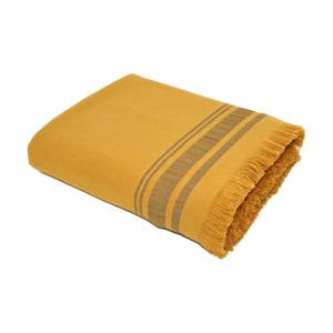 Fouta éponge coton jaune moutarde / gris 100x180