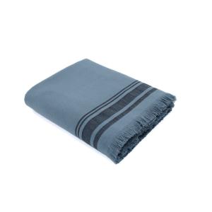 Fouta éponge XXL coton bleu orage / noir 200x180