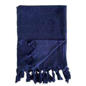 Fouta Hammam" éponge bouclette bleu marine  140x180cm"