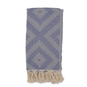 Fouta losanges 100% coton avec franges bleu jeans 100x170cm