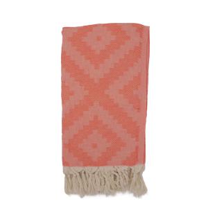 Fouta losanges 100% coton avec franges corail 100x170cm