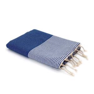 Fouta nid d'abeille coton 100x200 bleu grec