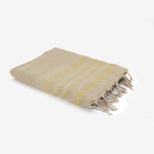 Fouta nid d'abeille coton beige / or 100x200