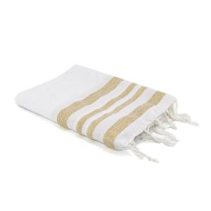 Fouta nid d'abeille coton blanc / or 100x200