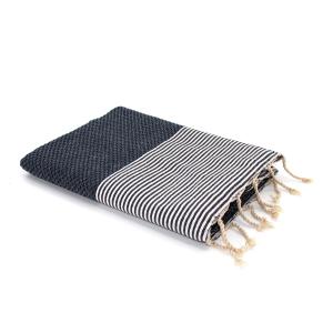 Fouta nid d'abeille coton bleu jean 100x200