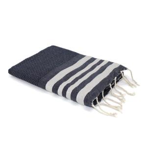 Fouta nid d'abeille coton bleu jean / argent 100x200