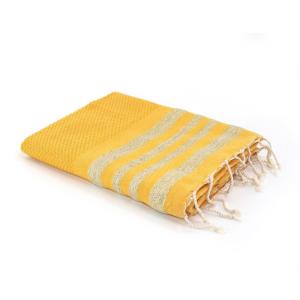 Fouta nid d'abeille coton jaune safran / or 100x200