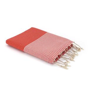 Fouta nid d'abeille coton orange corail 100x200