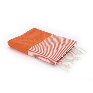 Fouta nid d'abeille coton orange mandarine 100x200