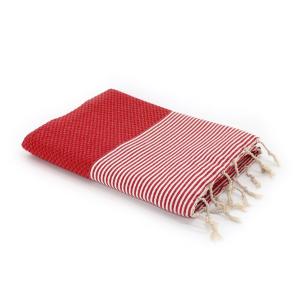 Fouta nid d'abeille coton rouge 100x200