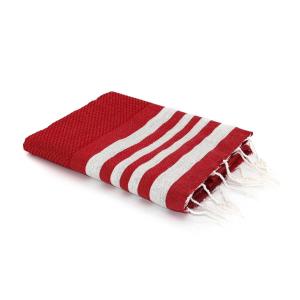 Fouta nid d'abeille coton rouge / argent 100x200