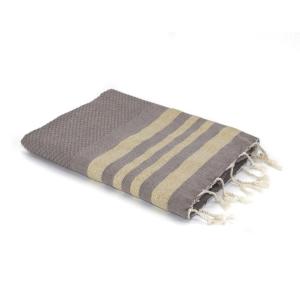 Fouta nid d'abeille coton taupe clair / or 100x200