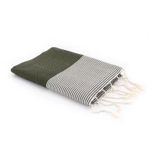 Fouta nid d'abeille coton vert kaki 100x200