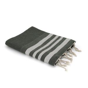 Fouta nid d'abeille coton vert kaki / argent 100x200