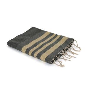 Fouta nid d'abeille coton vert kaki / or 100x200