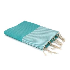 Fouta nid d'abeille coton vert turquoise 100x200