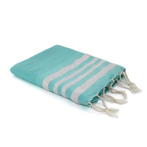 Fouta nid d'abeille coton vert turquoise / argent 100x200