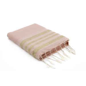 Fouta nid d'abeille lurex coton rose pâle 100x200