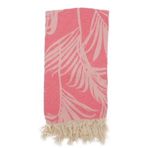 Fouta palmiers 100% coton avec franges rose 100x180cm