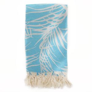 Fouta palmiers 100% coton avec franges turquoise 100x180cm