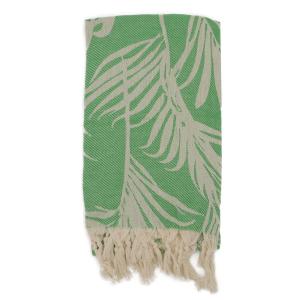 Fouta palmiers 100% coton avec franges verte 100x180cm