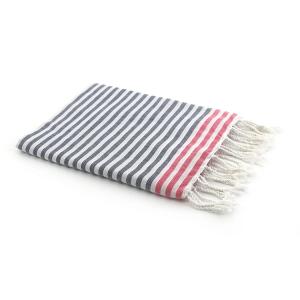 Fouta paréo coton 100x200 bleu jean / rose fuchsia