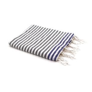 Fouta paréo coton 100x200 gris moyen / bleu grec