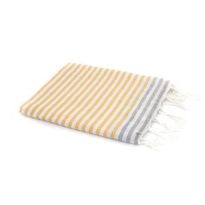 Fouta paréo coton jaune safran / gris perle 100x200