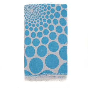 Fouta pois en coton avec franges turquoise 95x170cm