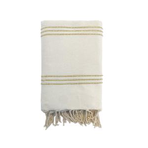 Fouta traditionnelle Isis" 100x200cm 190g/m² Écru/doré"