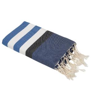 Fouta tricolore coton bleu grec & bleu & noir 100x200