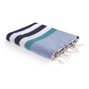 Fouta tricolore coton bleu jean 100x200