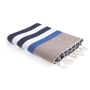 Fouta tricolore coton bleu jean / bleu grec 100x200