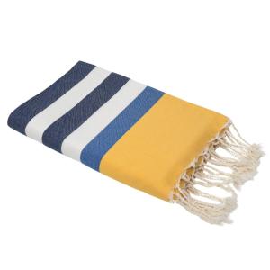 Fouta tricolore coton bleu jean & jaune & bleu 100x200