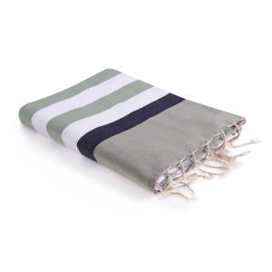 Fouta tricolore coton eau de nil / bleu jean 100x200