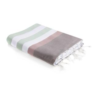 Fouta tricolore coton eau de nil / rose pale 100x200