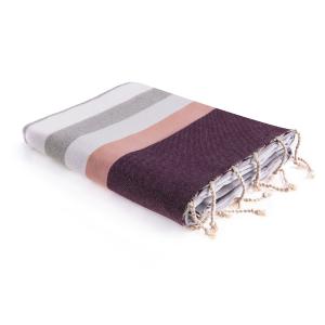 Fouta tricolore coton gris / rose / prune 100x200