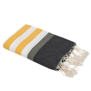 Fouta tricolore coton jaune & noir & kaki 100x200