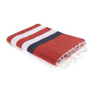 Fouta tricolore coton rouge / bleu jean 100x200