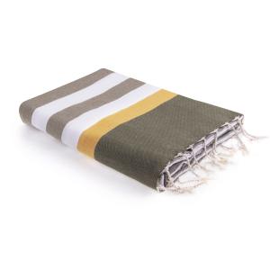 Fouta tricolore coton taupe clair / safran / vert kaki 100x…