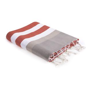 Fouta tricolore coton terracotta / taupe clair 100x200