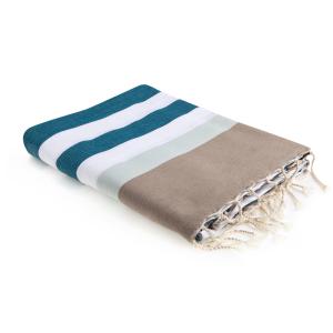 Fouta tricolore coton vert canard / vert d'eau 100x200