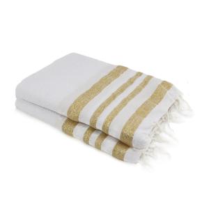 Fouta XXL coton blanc / or 200x200