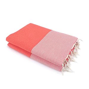 Fouta XXL nid d'abeille coton orange corail 200x200