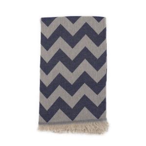 Fouta zig-zag 100% coton bleu marin avec franges 95x170cm