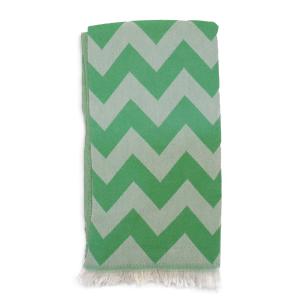 Fouta zig-zag verte 100% coton avec franges 95x170cm