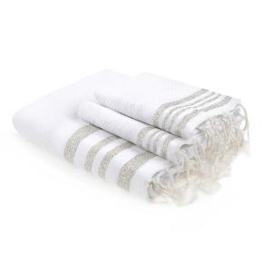 Foutas de bain (1 2) coton blanc / argent 100x200 2(40x60)