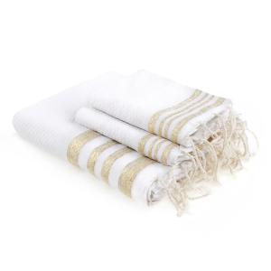 Foutas de bain (1 2) coton blanc / or 100x200 2(40x60)